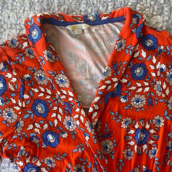 Boden Lavinia Jersey True Wrap Dress Red-Orange Papaya Wildflower Print Size 16 - Picture 6 of 13
